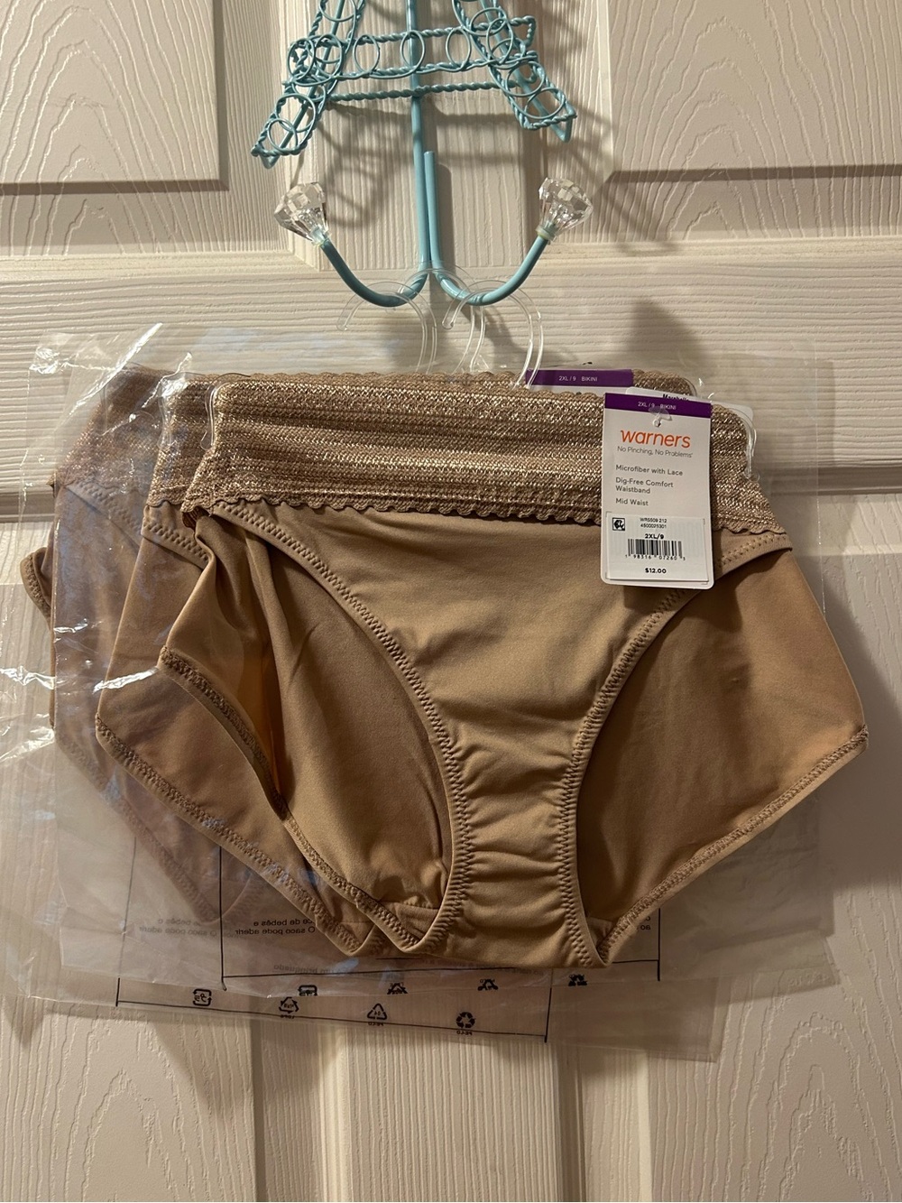 Warners Size 2XL/9 Microfiber with Lace Bikini Briefs in Nude/Taupe NWT